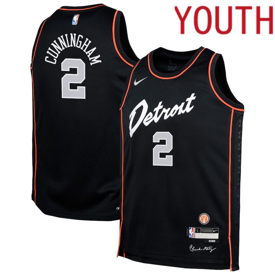 Youth Detroit Pistons 2 Cade Cunningham Nike Black City Edition 2023-24 Swingman Replica NBA Jersey